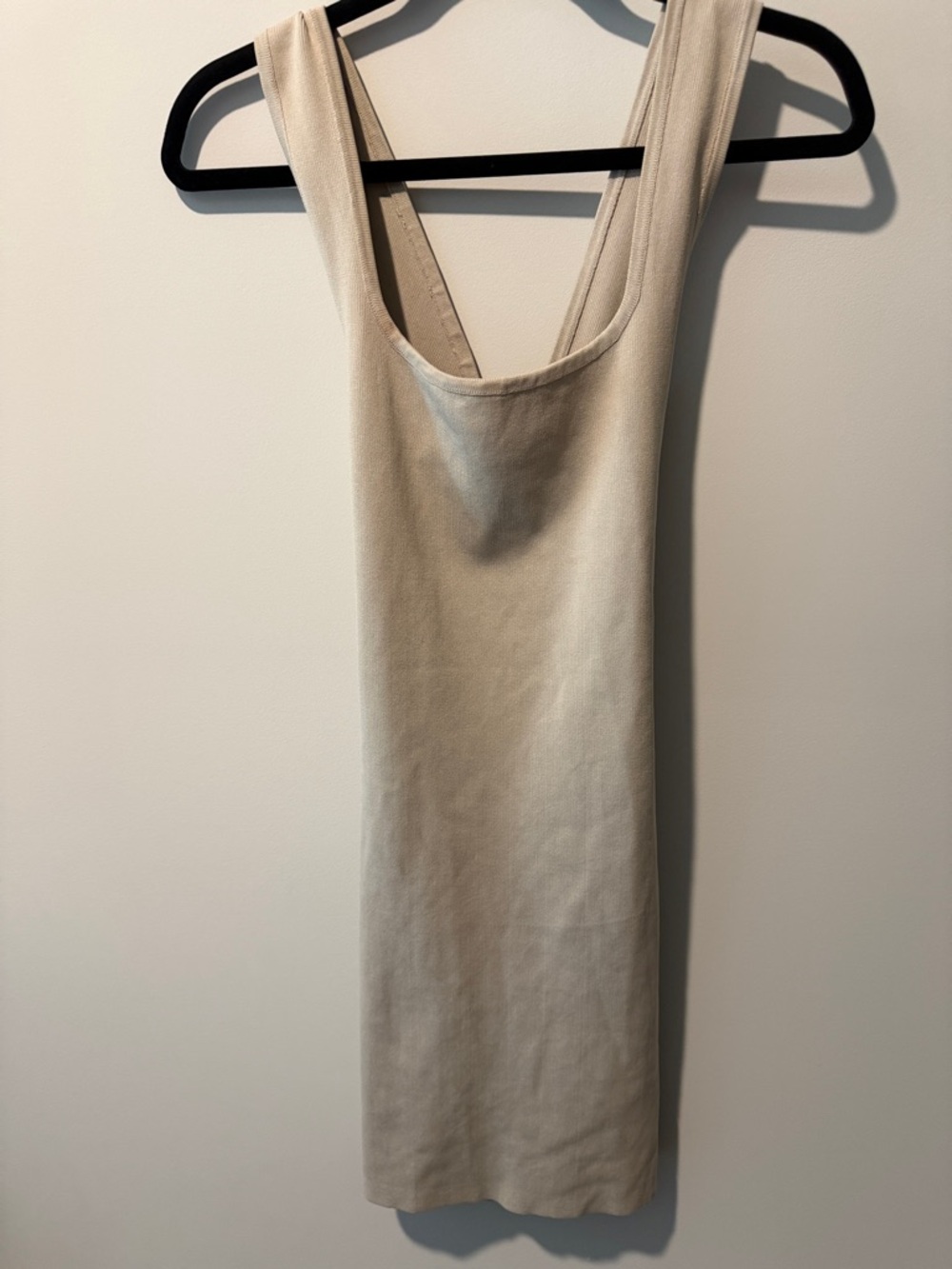 Beige Sleeveless Ribbed Tank Dress